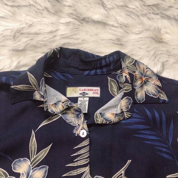 Caribbean Joe Let Go Vacation Blue Button Down Floral Flower Print Shirt - Picture 4 of 8